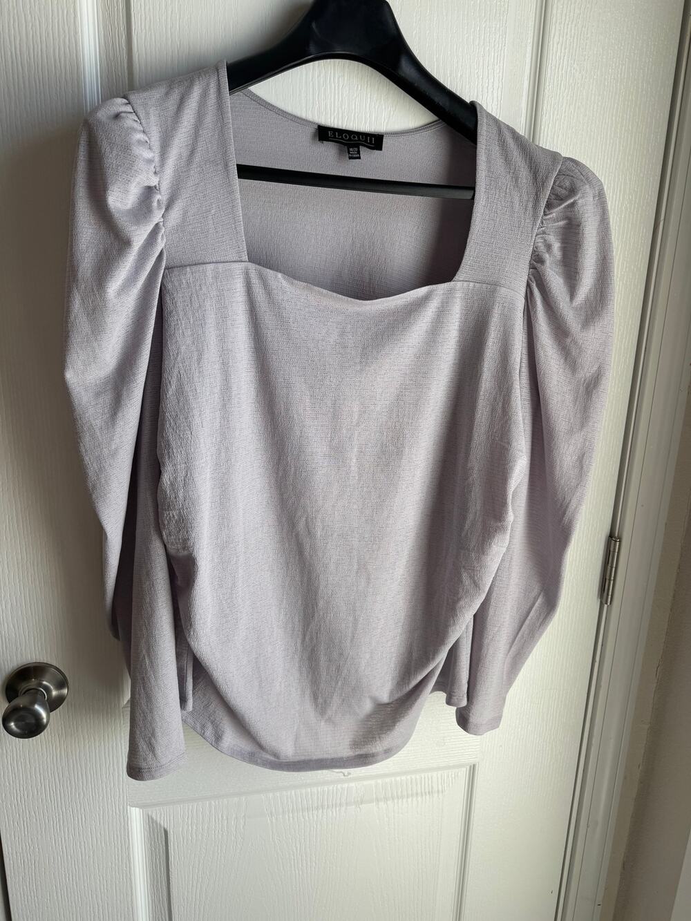 Blouse W SZ 18/20 Eloquii Plus Long Sleeve Square Neck Purple Puff Shoulder